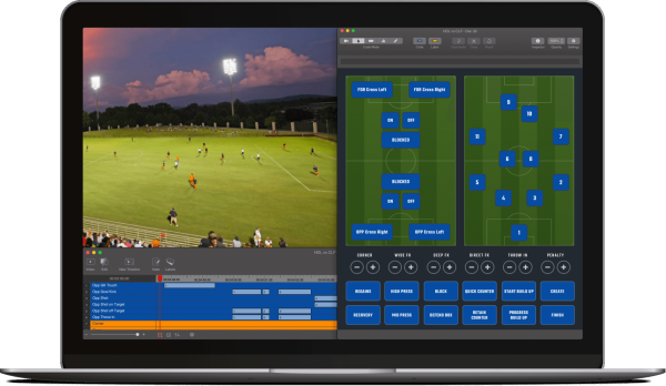 Screenshot of a code window for coding video of a football match